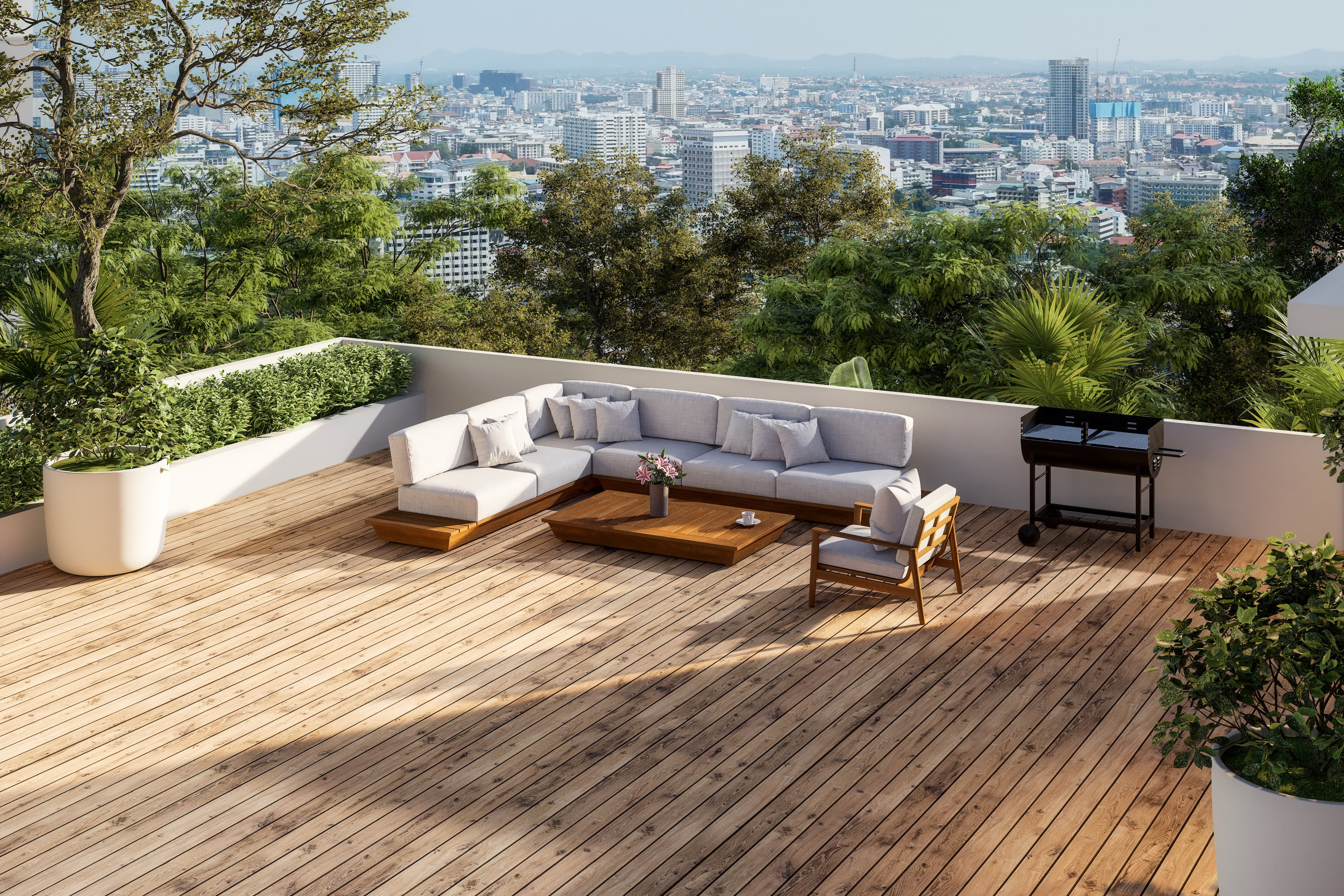 Terrasse en bois composite avec structure sur plots